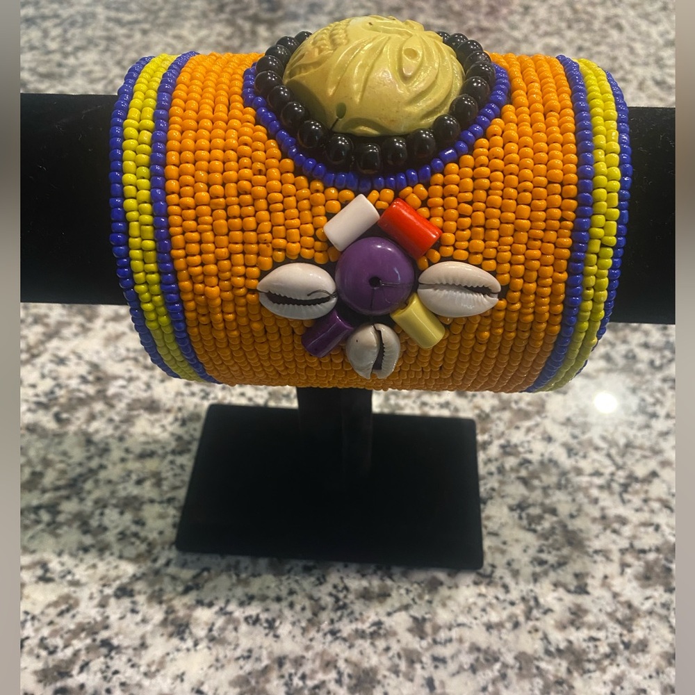 Vintage Multicolor Beaded Cuff Bracelet